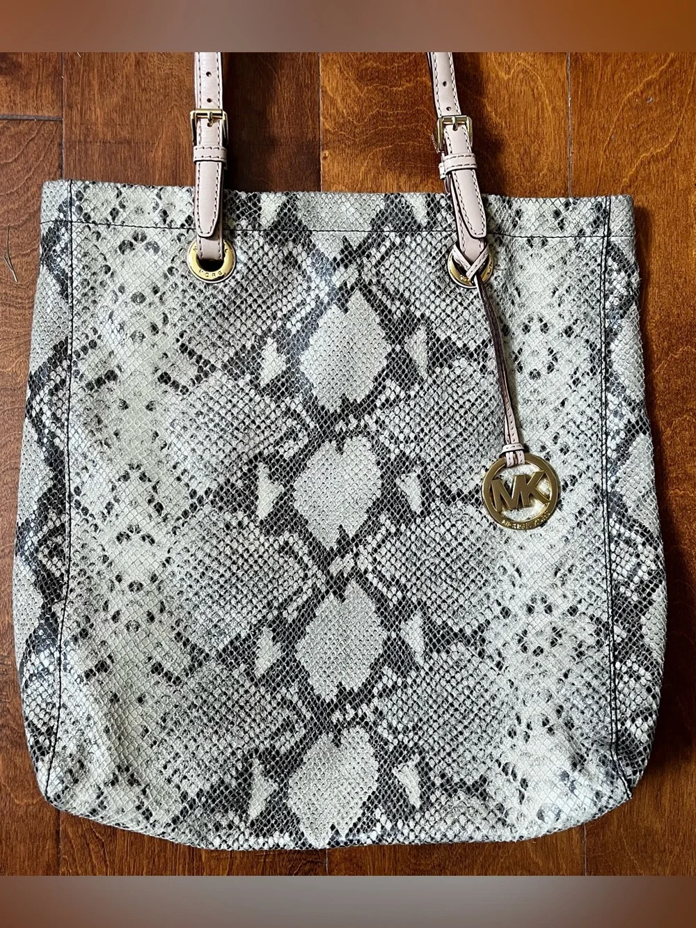 Michael Kors Large Python Embossed Leather Satchel Tote Bag Purse Shopper